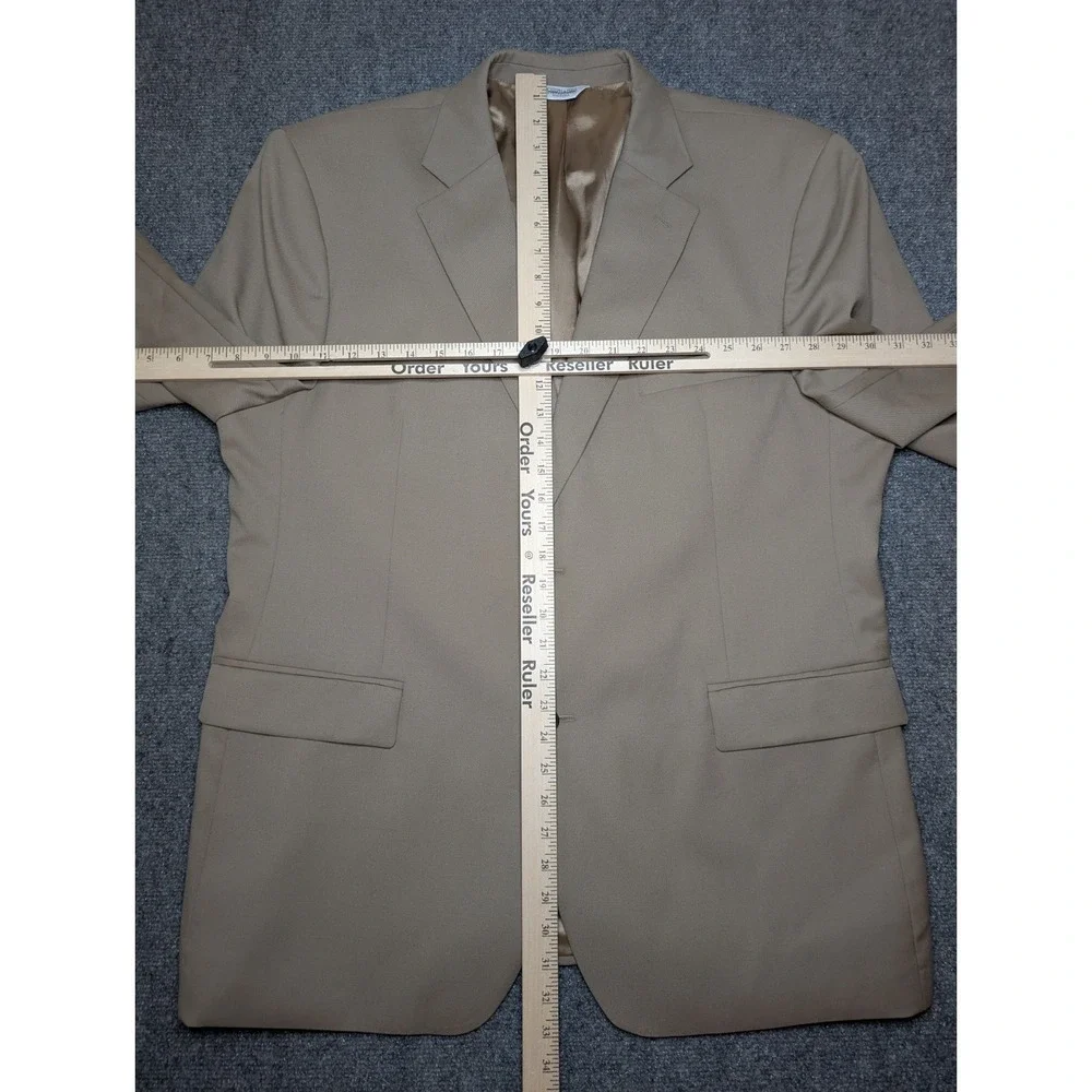 Joseph Feiss Gold Mens Blazer Jacket Sz 46R Solid Beige Wool 2 Button Sport Coat